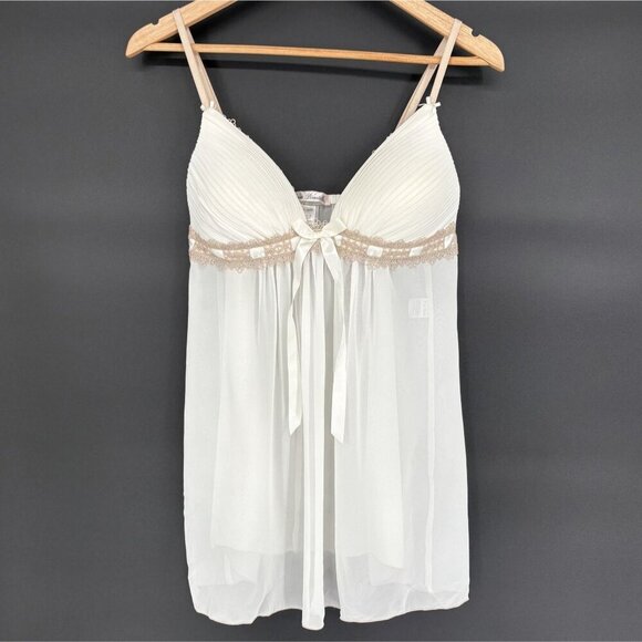 Linea Donatella Other - Linea Donatella Women's Sheer Babydoll Lingerie L Ivory Lace Trim Chemise